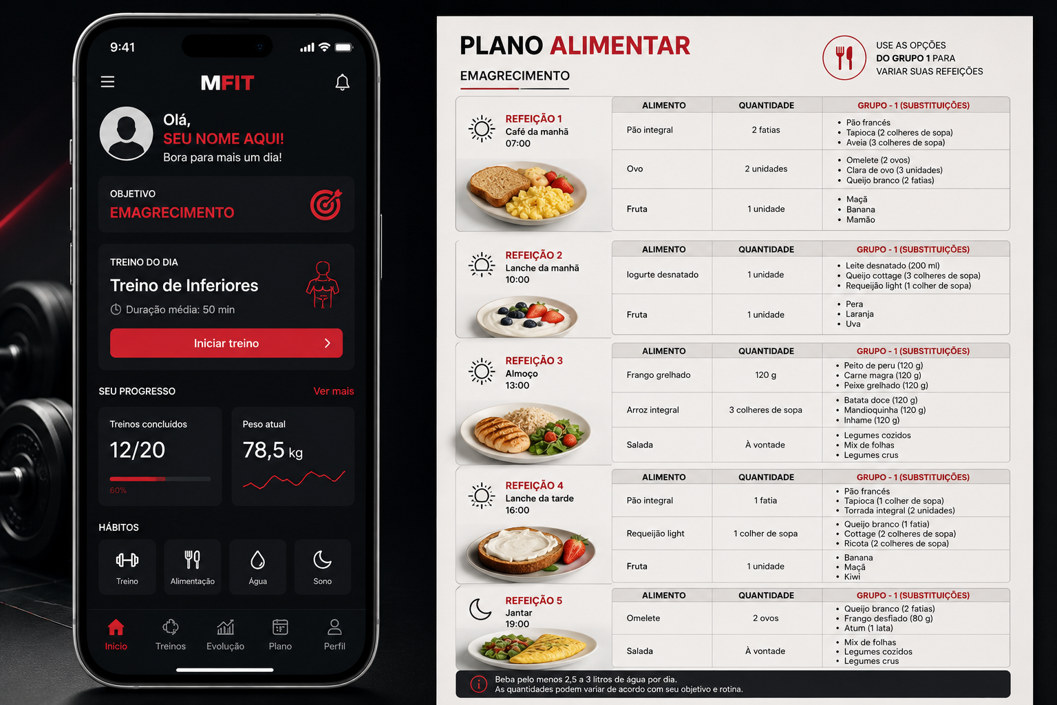 Aplicativo e plano alimentar